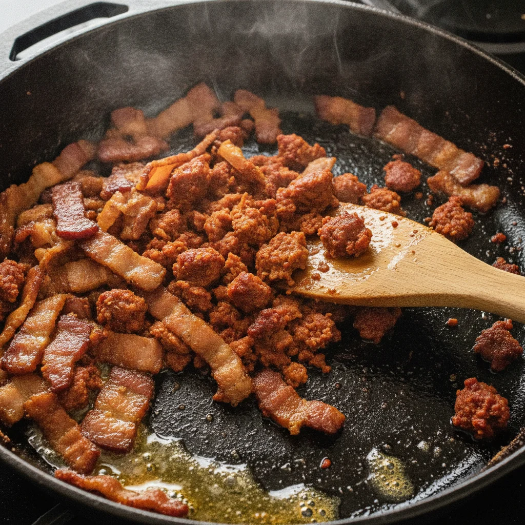 Render the Bacon & Brown the Chorizo