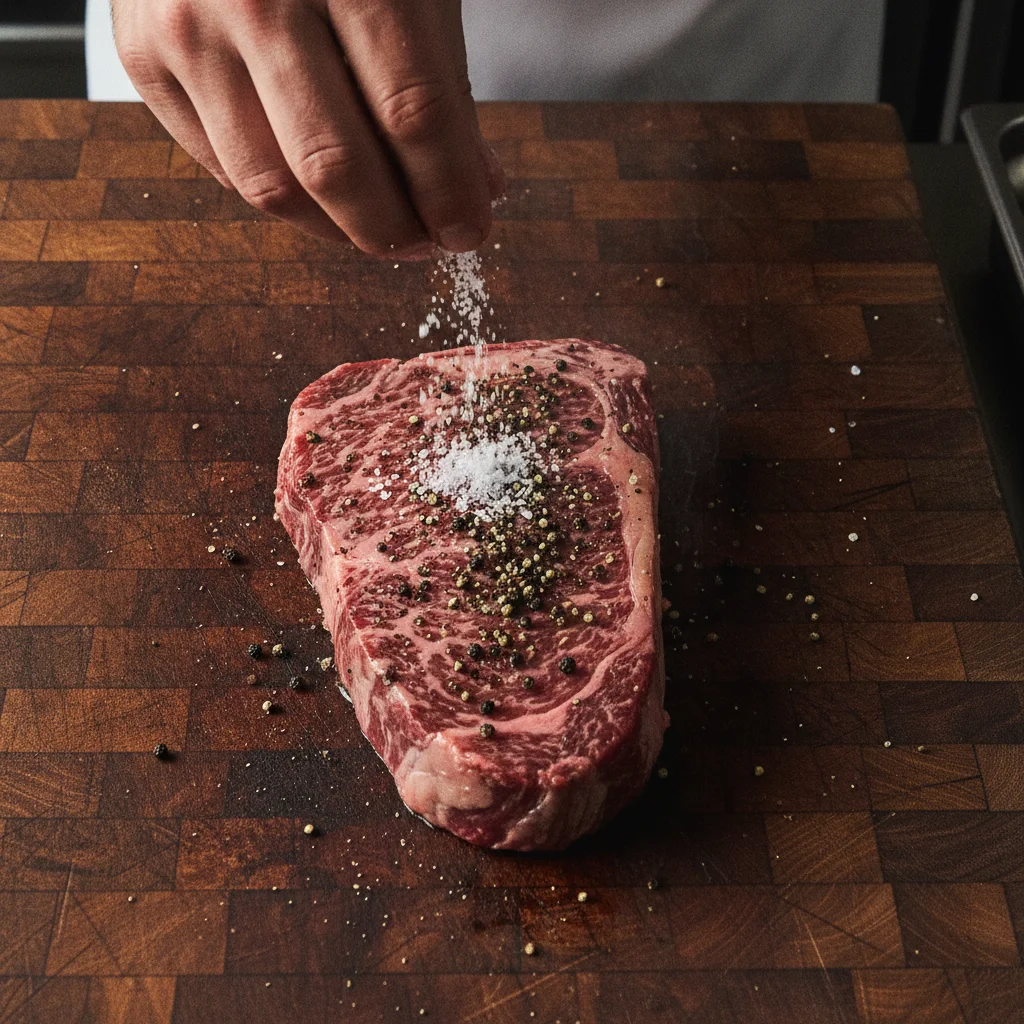 Pat Dry and Generously Season Steak