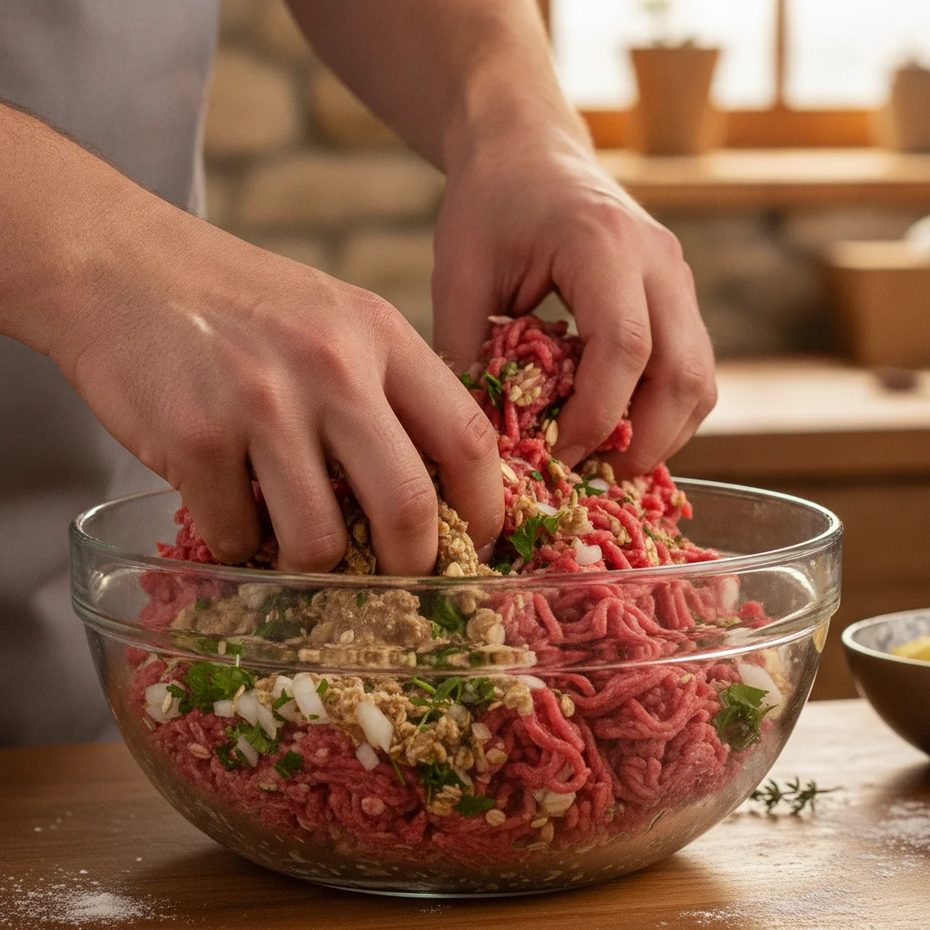 Whisk Binders and Combine Seasoned Ground Beef