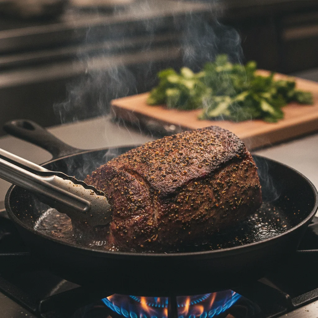Season Generously and Sear in Cast Iron