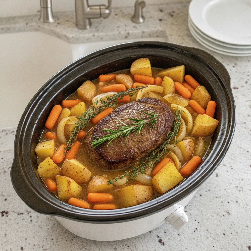 Layer Vegetables and Beef in Slow Cooker